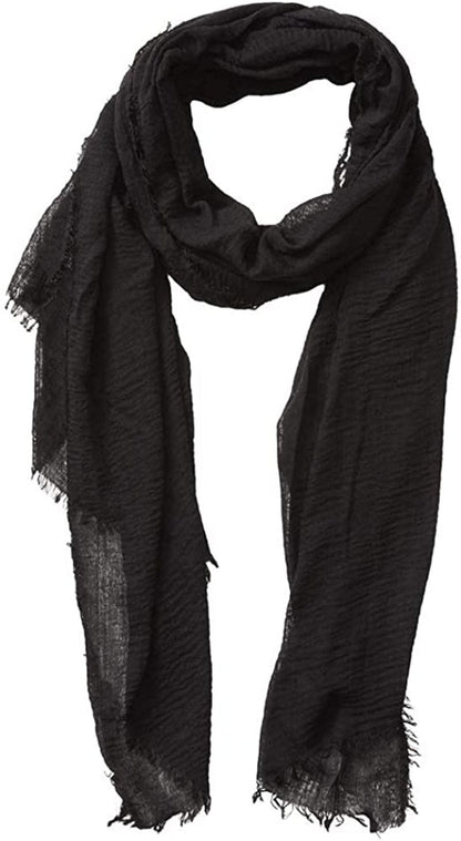 XRDSS Summer Cotton Blend Crinkle Vintage Soft Scarf with Fringed Edges 35" × 70" Apparel & Accessories > Clothing Accessories > Scarves & Shawls XRDSS Black  