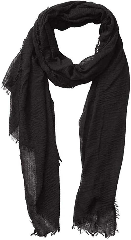 XRDSS Summer Cotton Blend Crinkle Vintage Soft Scarf with Fringed Edges 35" × 70" Apparel & Accessories > Clothing Accessories > Scarves & Shawls XRDSS Black  