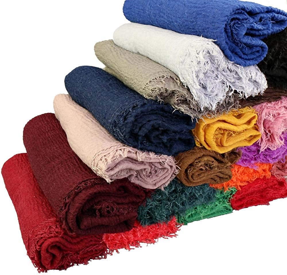 XRDSS Summer Cotton Blend Crinkle Vintage Soft Scarf with Fringed Edges 35" × 70" Apparel & Accessories > Clothing Accessories > Scarves & Shawls XRDSS   