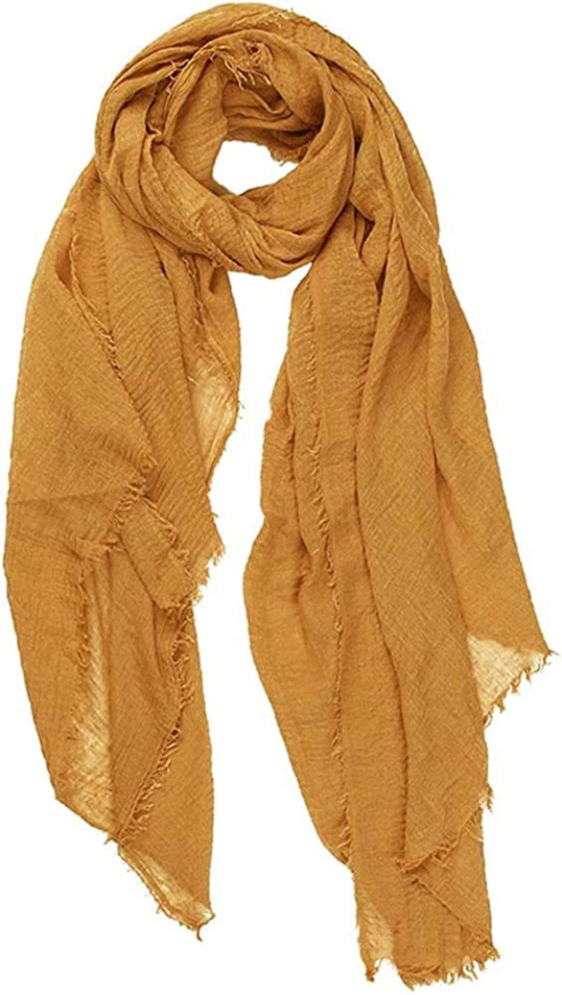 XRDSS Summer Cotton Blend Crinkle Vintage Soft Scarf with Fringed Edges 35" × 70" Apparel & Accessories > Clothing Accessories > Scarves & Shawls XRDSS Yellow  
