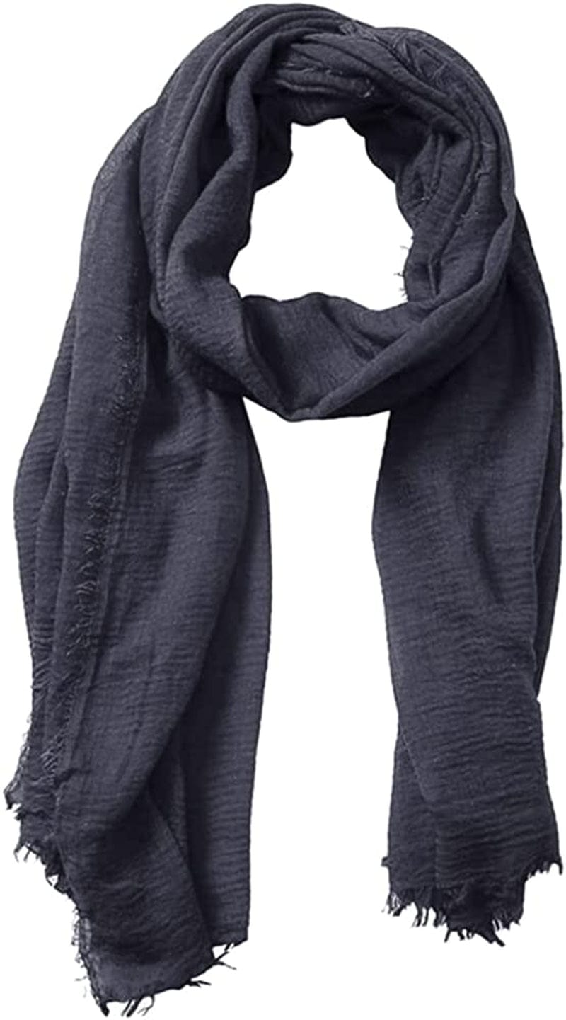 XRDSS Summer Cotton Blend Crinkle Vintage Soft Scarf with Fringed Edges 35" × 70" Apparel & Accessories > Clothing Accessories > Scarves & Shawls XRDSS Washed Gray  
