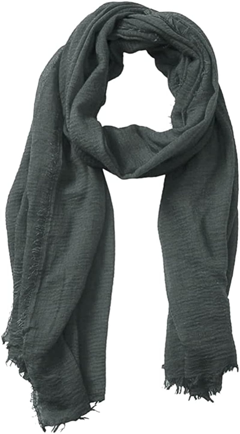 XRDSS Summer Cotton Blend Crinkle Vintage Soft Scarf with Fringed Edges 35" × 70" Apparel & Accessories > Clothing Accessories > Scarves & Shawls XRDSS Dark Gray  