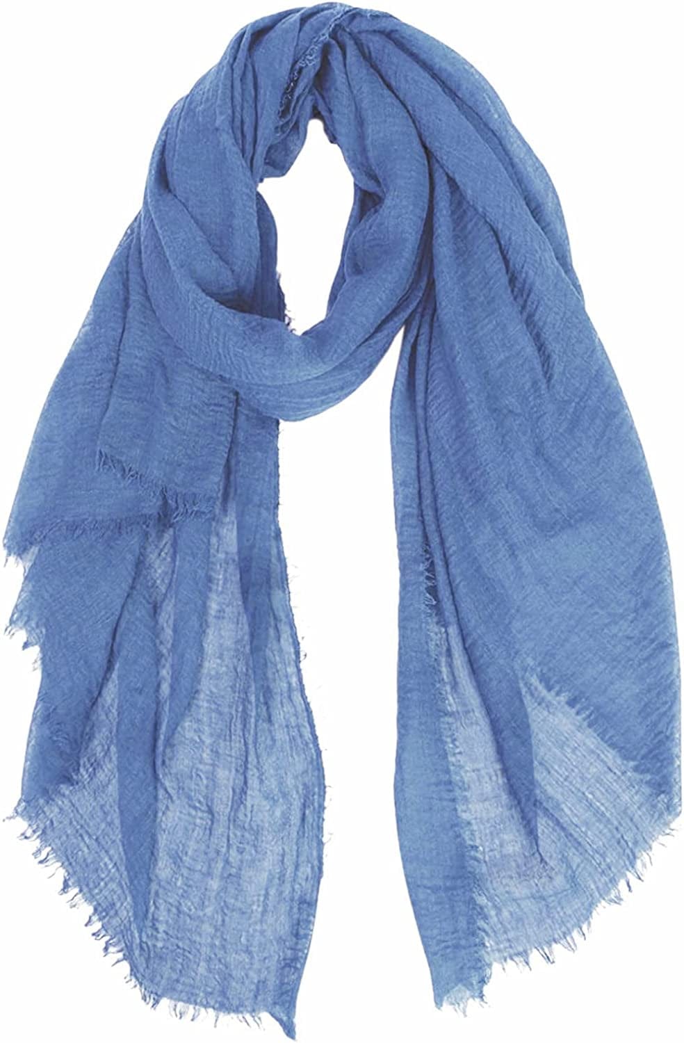 XRDSS Summer Cotton Blend Crinkle Vintage Soft Scarf with Fringed Edges 35" × 70" Apparel & Accessories > Clothing Accessories > Scarves & Shawls XRDSS Sky Blue  