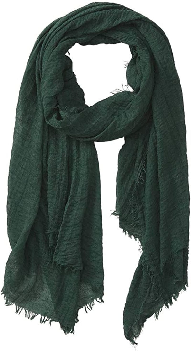 XRDSS Summer Cotton Blend Crinkle Vintage Soft Scarf with Fringed Edges 35" × 70" Apparel & Accessories > Clothing Accessories > Scarves & Shawls XRDSS Green  