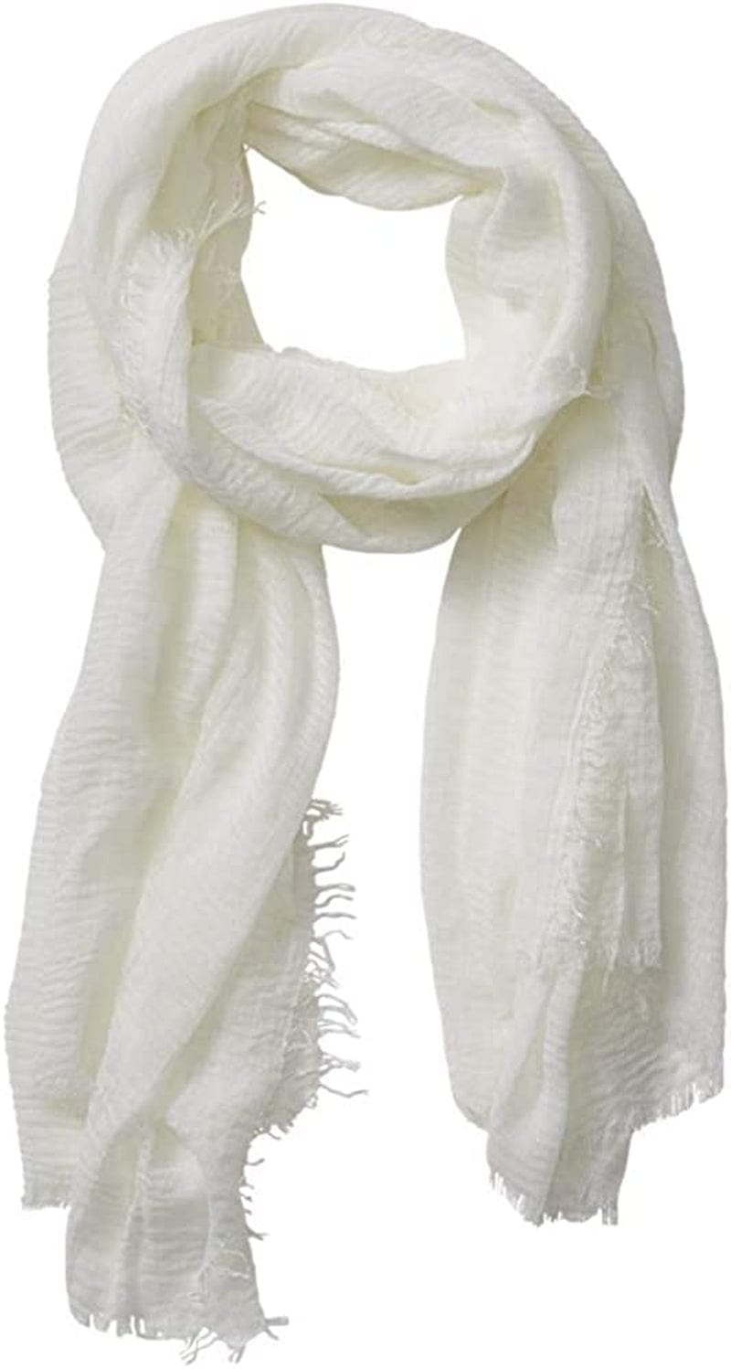 XRDSS Summer Cotton Blend Crinkle Vintage Soft Scarf with Fringed Edges 35" × 70" Apparel & Accessories > Clothing Accessories > Scarves & Shawls XRDSS White  