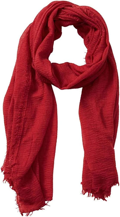 XRDSS Summer Cotton Blend Crinkle Vintage Soft Scarf with Fringed Edges 35" × 70" Apparel & Accessories > Clothing Accessories > Scarves & Shawls XRDSS Red  