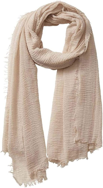 XRDSS Summer Cotton Blend Crinkle Vintage Soft Scarf with Fringed Edges 35" × 70" Apparel & Accessories > Clothing Accessories > Scarves & Shawls XRDSS Khaki  