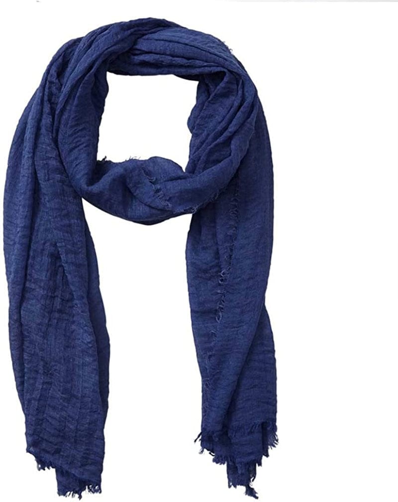 XRDSS Summer Cotton Blend Crinkle Vintage Soft Scarf with Fringed Edges 35" × 70" Apparel & Accessories > Clothing Accessories > Scarves & Shawls XRDSS Dark Blue  