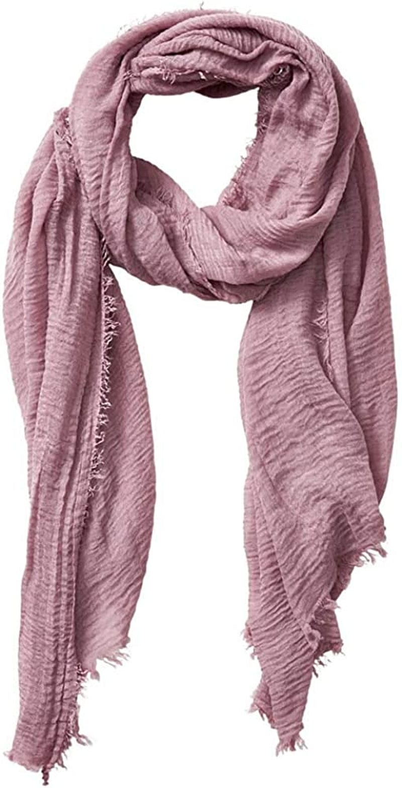 XRDSS Summer Cotton Blend Crinkle Vintage Soft Scarf with Fringed Edges 35" × 70" Apparel & Accessories > Clothing Accessories > Scarves & Shawls XRDSS Pink  