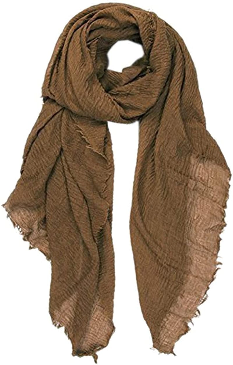 XRDSS Summer Cotton Blend Crinkle Vintage Soft Scarf with Fringed Edges 35" × 70" Apparel & Accessories > Clothing Accessories > Scarves & Shawls XRDSS Brown  