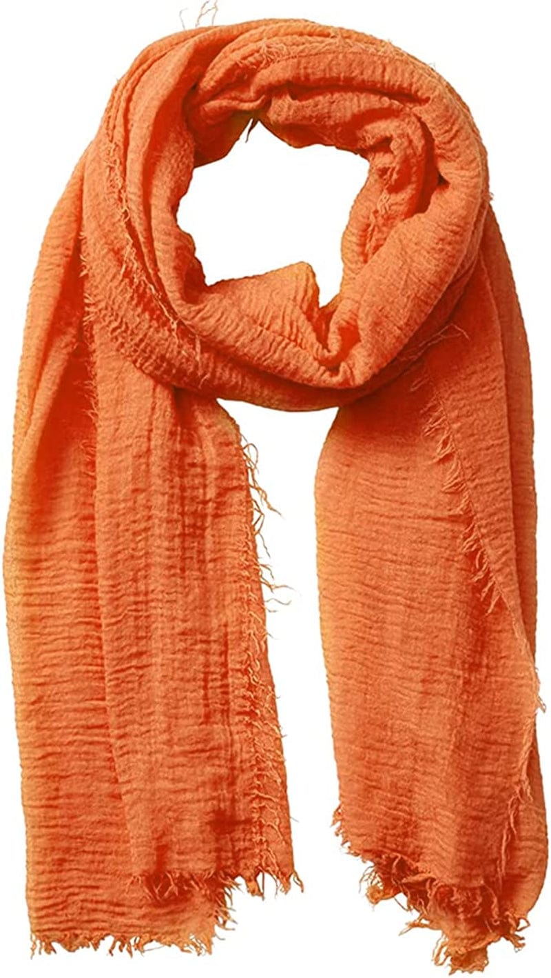 XRDSS Summer Cotton Blend Crinkle Vintage Soft Scarf with Fringed Edges 35" × 70" Apparel & Accessories > Clothing Accessories > Scarves & Shawls XRDSS Orange  