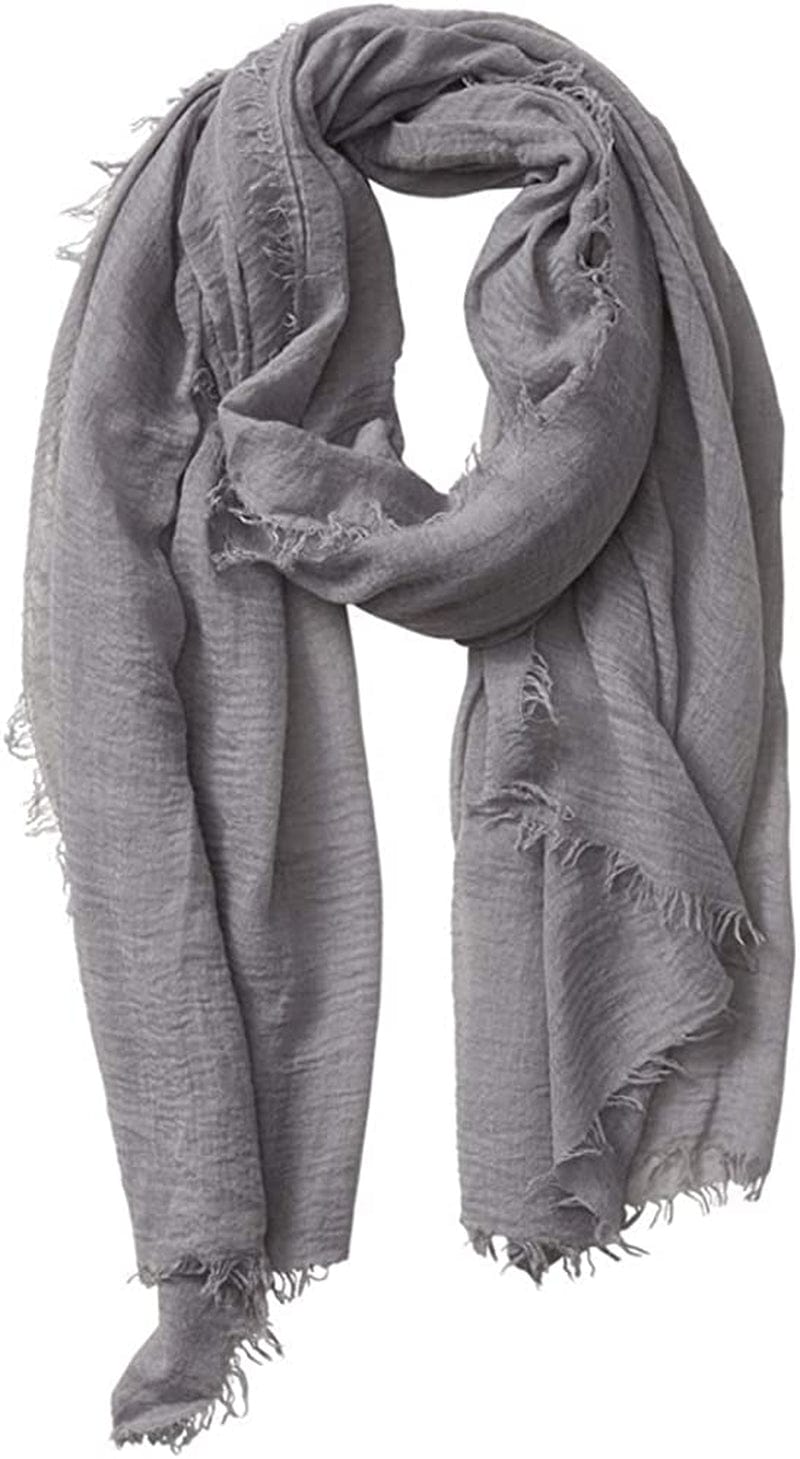 XRDSS Summer Cotton Blend Crinkle Vintage Soft Scarf with Fringed Edges 35" × 70" Apparel & Accessories > Clothing Accessories > Scarves & Shawls XRDSS Gray  