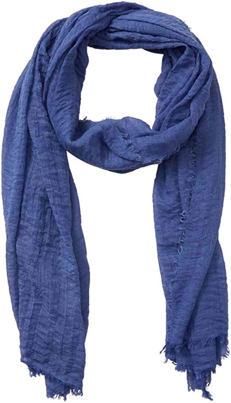 XRDSS Summer Cotton Blend Crinkle Vintage Soft Scarf with Fringed Edges 35" × 70" Apparel & Accessories > Clothing Accessories > Scarves & Shawls XRDSS Blue  