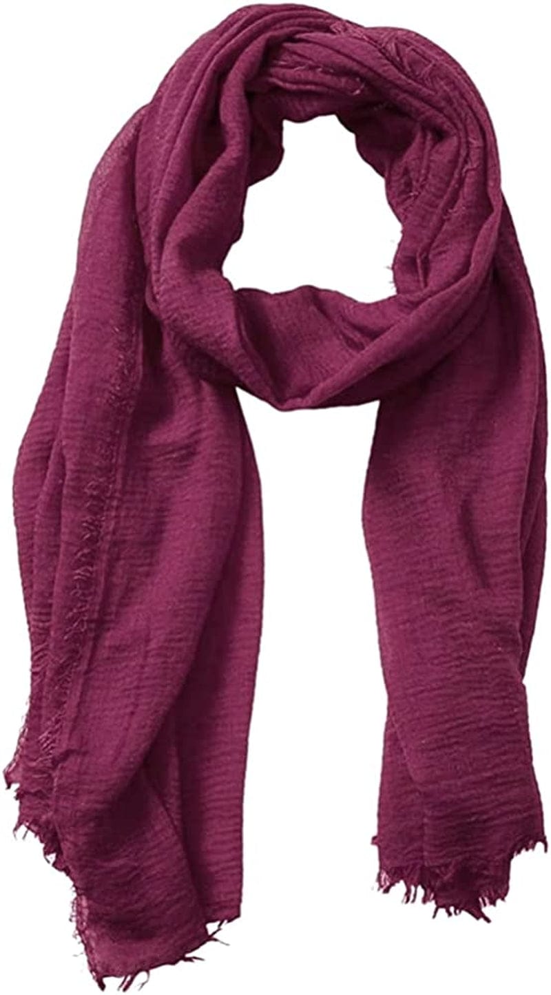XRDSS Summer Cotton Blend Crinkle Vintage Soft Scarf with Fringed Edges 35" × 70" Apparel & Accessories > Clothing Accessories > Scarves & Shawls XRDSS Purple  