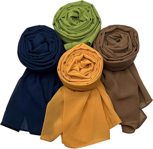 XXUOD 4 Pcs Women Soft Chiffon Scarves Shawl Long Scarf Wrap Scarves Head Wraps. Apparel & Accessories > Clothing Accessories > Scarves & Shawls XXUOD Yellow, Dark Blue, Brown, Green.  