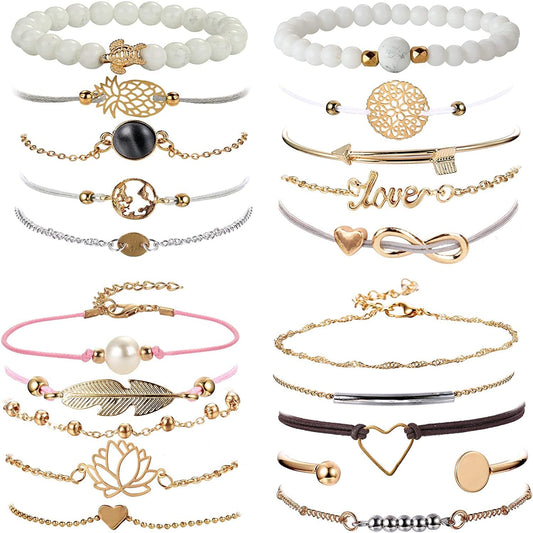 YADOCA 20 Pcs Layered Bracelet Set for Women Multiple Stackable Wrap Bangle Turtle Pineapple Arrow Feather Lotus Assorted Beaded Bracelets Adjustable Jewelry Apparel & Accessories > Jewelry > Bracelets YADOCA   