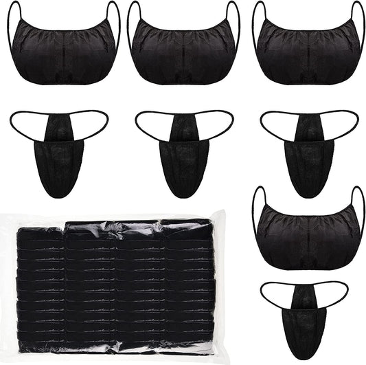 Yahenda Disposable Bras and Disposable Thong Panties Beauty Disposable Bra Women'S Disposable Sunless Spray Tan Top Underwear for Woman, Individually Wrapped (100), Black