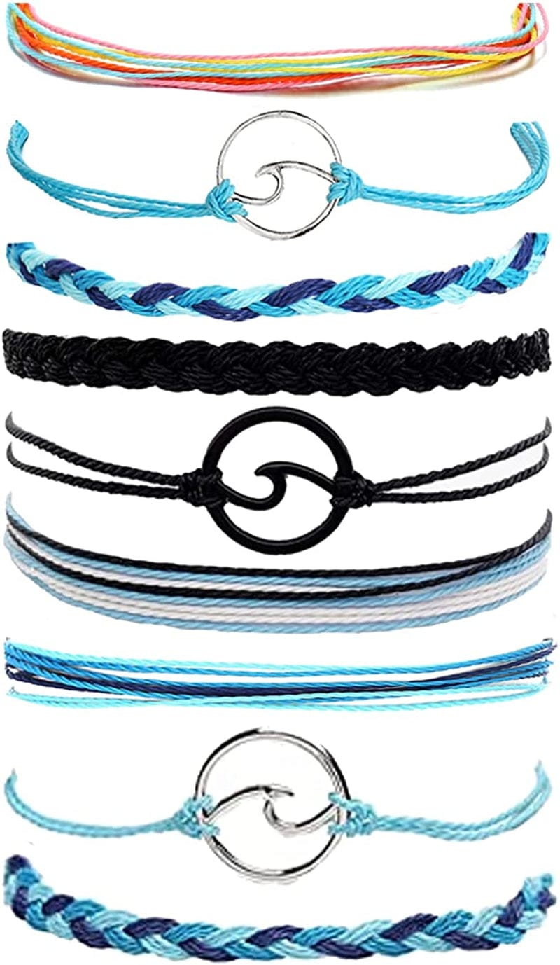 YANCHUN String Bracelets for Teen Girls Boho Breach Bracelet for Women Surfer Waterproof Anklet Friendship Bracelets for Men Apparel & Accessories > Jewelry > Bracelets YANCHUN B:Blue&Black&Orange Set  