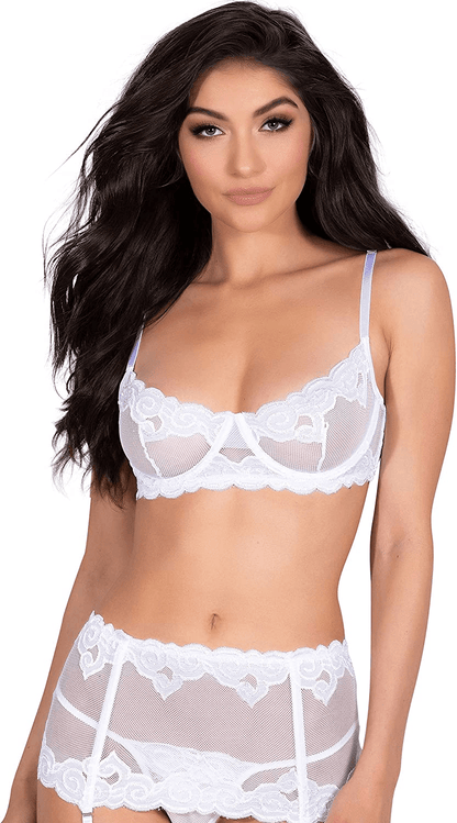 Yandy Premium Elegant Lingerie Set with Sheer Underwire Cups Removable Garter High Waist Cut & G-String Underwear Apparel & Accessories > Clothing > Underwear & Socks > Lingerie Yandy   