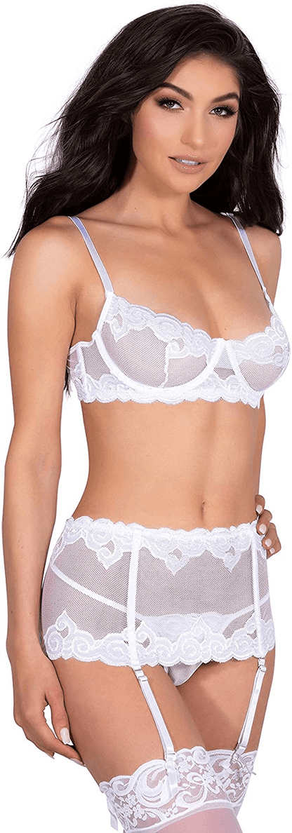Yandy Premium Elegant Lingerie Set with Sheer Underwire Cups Removable Garter High Waist Cut & G-String Underwear Apparel & Accessories > Clothing > Underwear & Socks > Lingerie Yandy   