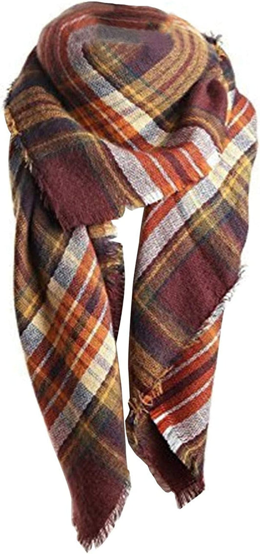 Yanekop Womens Plaid Blanket Scarf Big Square Scarves Warm Tartan Checked Shawl Apparel & Accessories > Clothing Accessories > Scarves & Shawls Yanekop 4 Coffee  