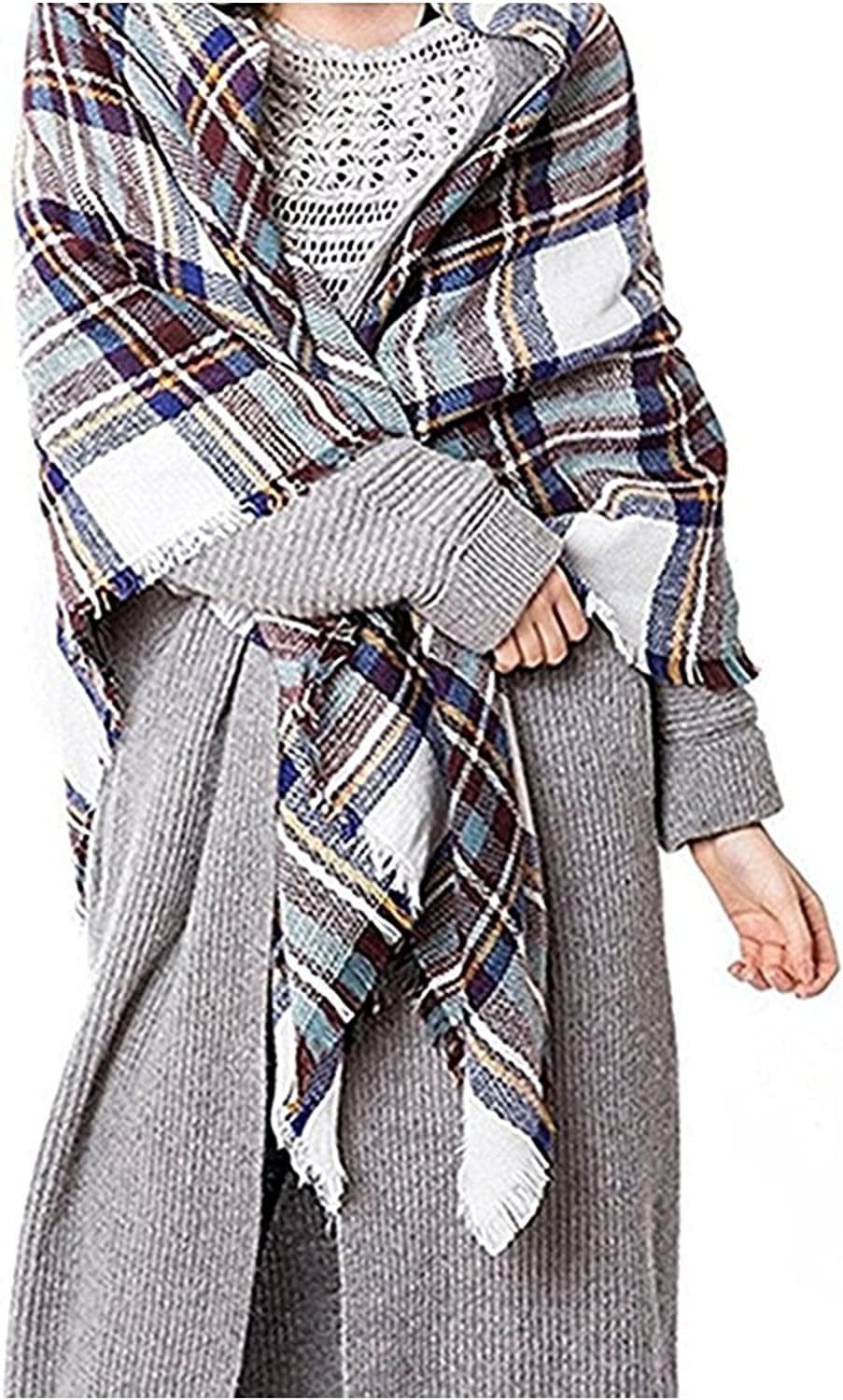 Yanekop Womens Plaid Blanket Scarf Big Square Scarves Warm Tartan Checked Shawl Apparel & Accessories > Clothing Accessories > Scarves & Shawls Yanekop   