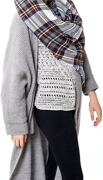 Yanekop Womens Plaid Blanket Scarf Big Square Scarves Warm Tartan Checked Shawl Apparel & Accessories > Clothing Accessories > Scarves & Shawls Yanekop   