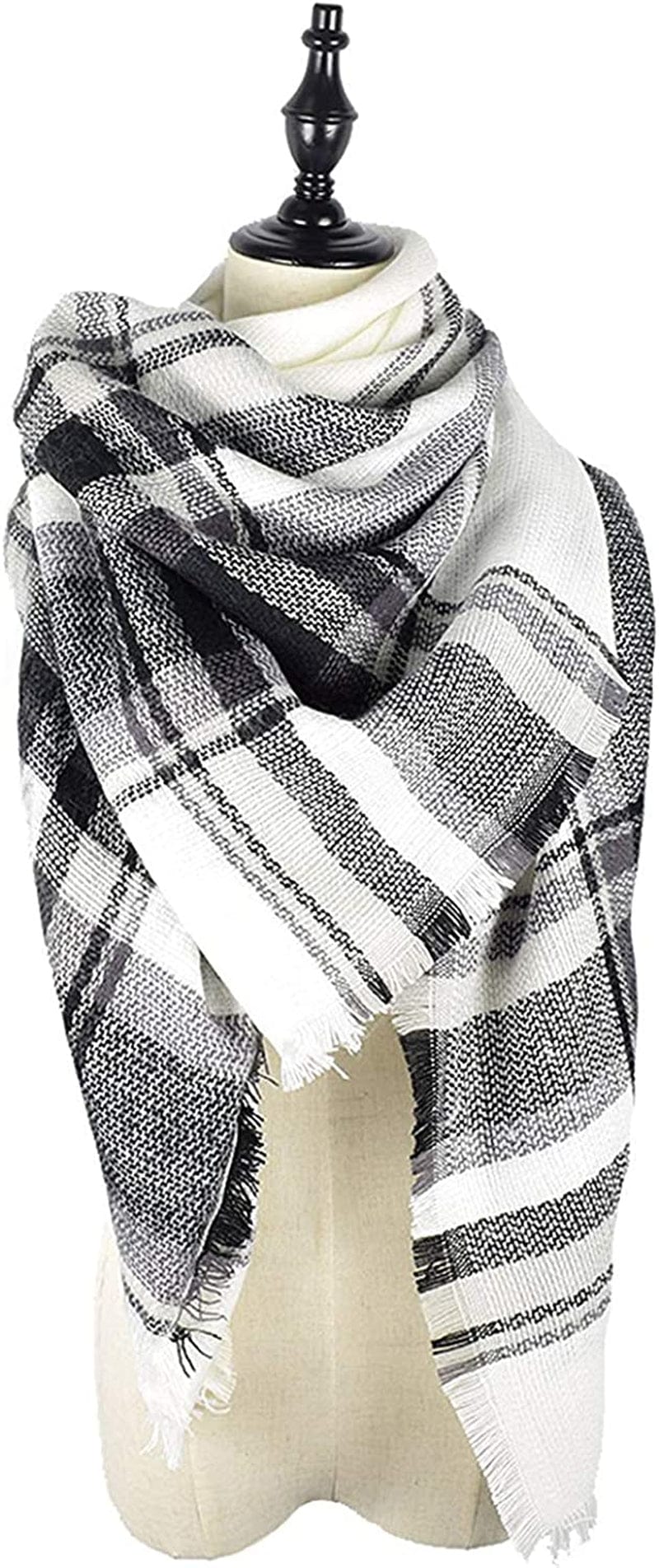 Yanekop Womens Plaid Blanket Scarf Big Square Scarves Warm Tartan Checked Shawl Apparel & Accessories > Clothing Accessories > Scarves & Shawls Yanekop White Black Mix  