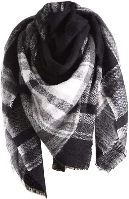 Yanekop Womens Plaid Blanket Scarf Big Square Scarves Warm Tartan Checked Shawl Apparel & Accessories > Clothing Accessories > Scarves & Shawls Yanekop Black  