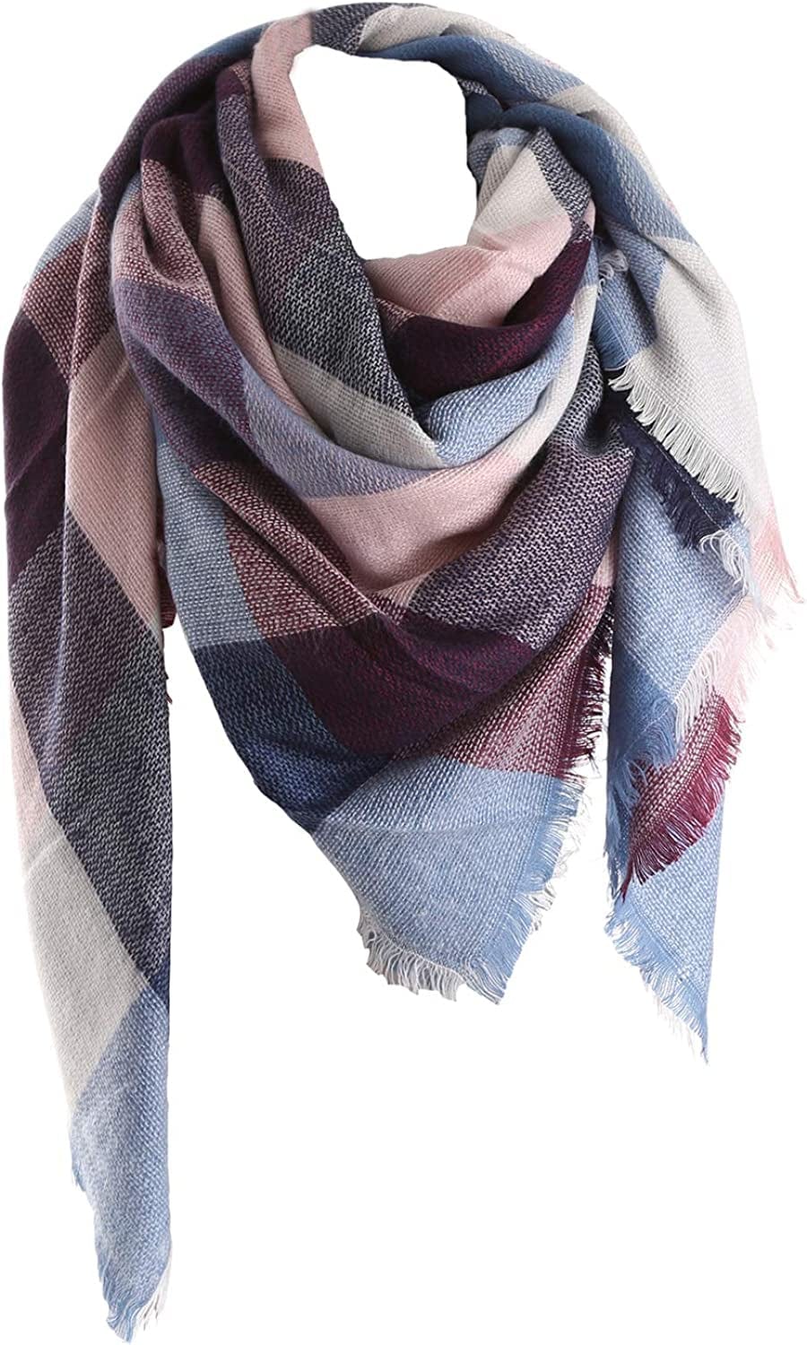 Yanekop Womens Plaid Blanket Scarf Big Square Scarves Warm Tartan Checked Shawl Apparel & Accessories > Clothing Accessories > Scarves & Shawls Yanekop Pink Blue Purple  