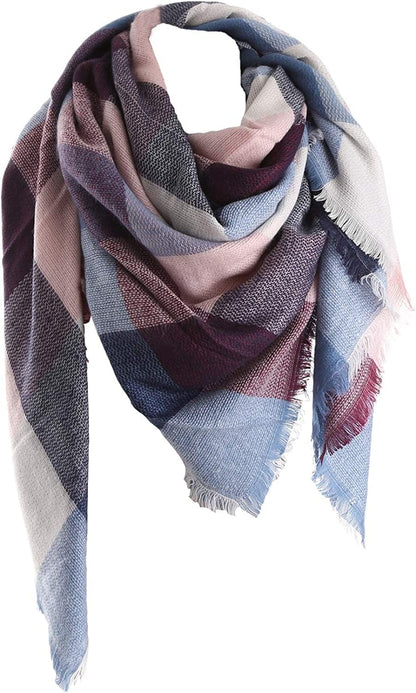 Yanekop Womens Plaid Blanket Scarf Big Square Scarves Warm Tartan Checked Shawl Apparel & Accessories > Clothing Accessories > Scarves & Shawls Yanekop Pink Blue Purple  