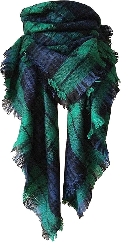 Yanekop Womens Plaid Blanket Scarf Big Square Scarves Warm Tartan Checked Shawl Apparel & Accessories > Clothing Accessories > Scarves & Shawls Yanekop Green  