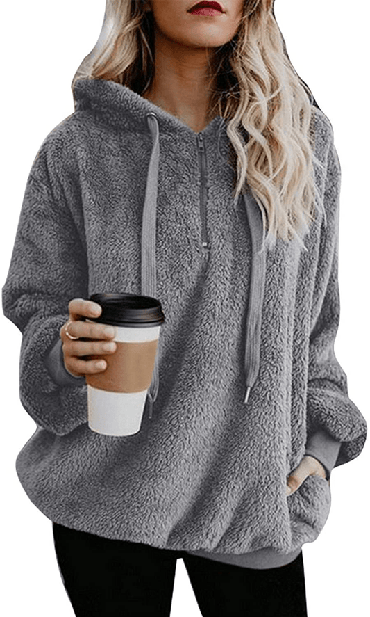 Yanekop Womens Sherpa Pullover Fuzzy Fleece Sweatshirt Oversized Hoodie with Pockets Apparel & Accessories > Clothing > Activewear Kylie Max   