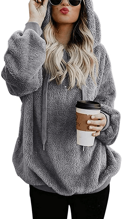 Yanekop Womens Sherpa Pullover Fuzzy Fleece Sweatshirt Oversized Hoodie with Pockets Apparel & Accessories > Clothing > Activewear Kylie Max   
