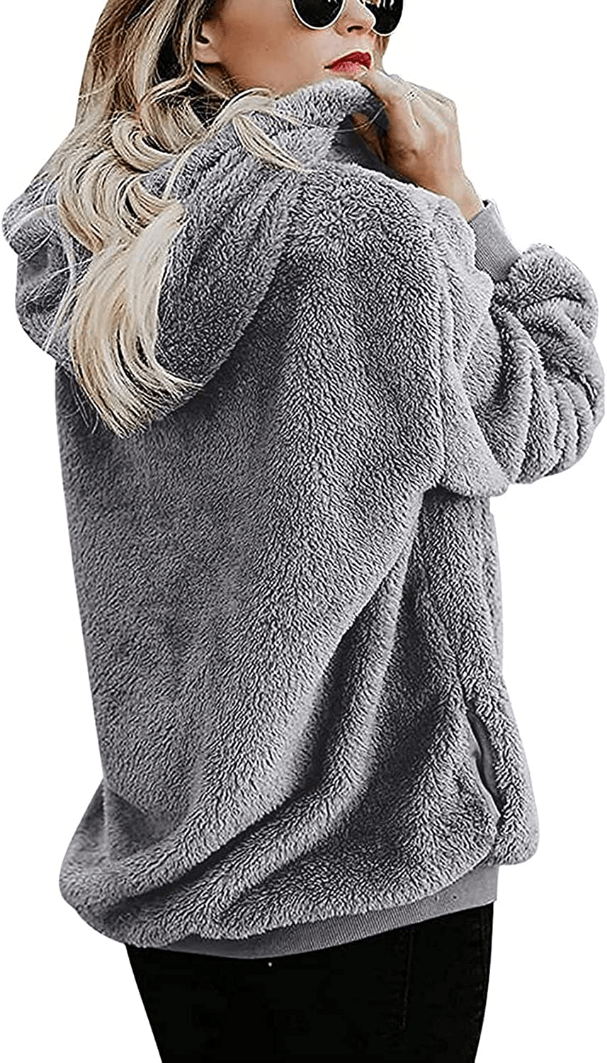 Yanekop Womens Sherpa Pullover Fuzzy Fleece Sweatshirt Oversized Hoodie with Pockets Apparel & Accessories > Clothing > Activewear Kylie Max   
