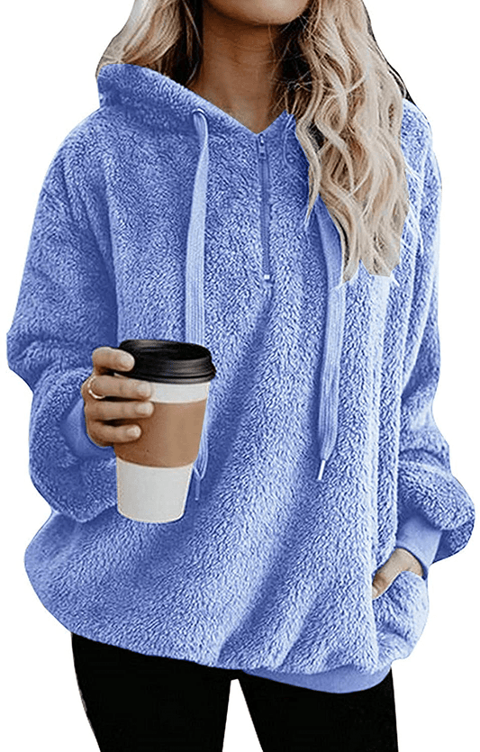 Yanekop Womens Sherpa Pullover Fuzzy Fleece Sweatshirt Oversized Hoodie with Pockets Apparel & Accessories > Clothing > Activewear Kylie Max   