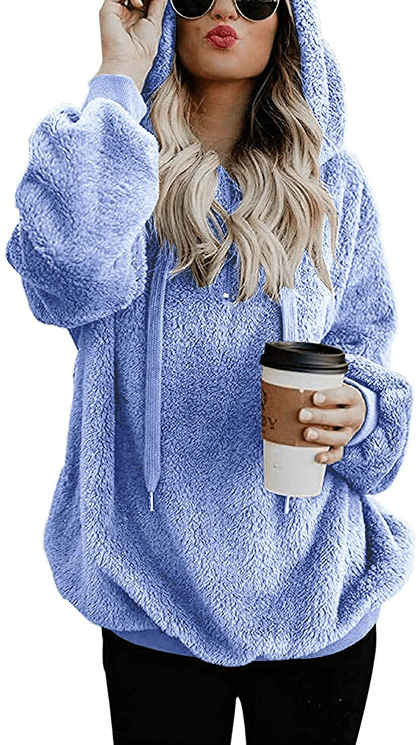 Yanekop Womens Sherpa Pullover Fuzzy Fleece Sweatshirt Oversized Hoodie with Pockets Apparel & Accessories > Clothing > Activewear Kylie Max   