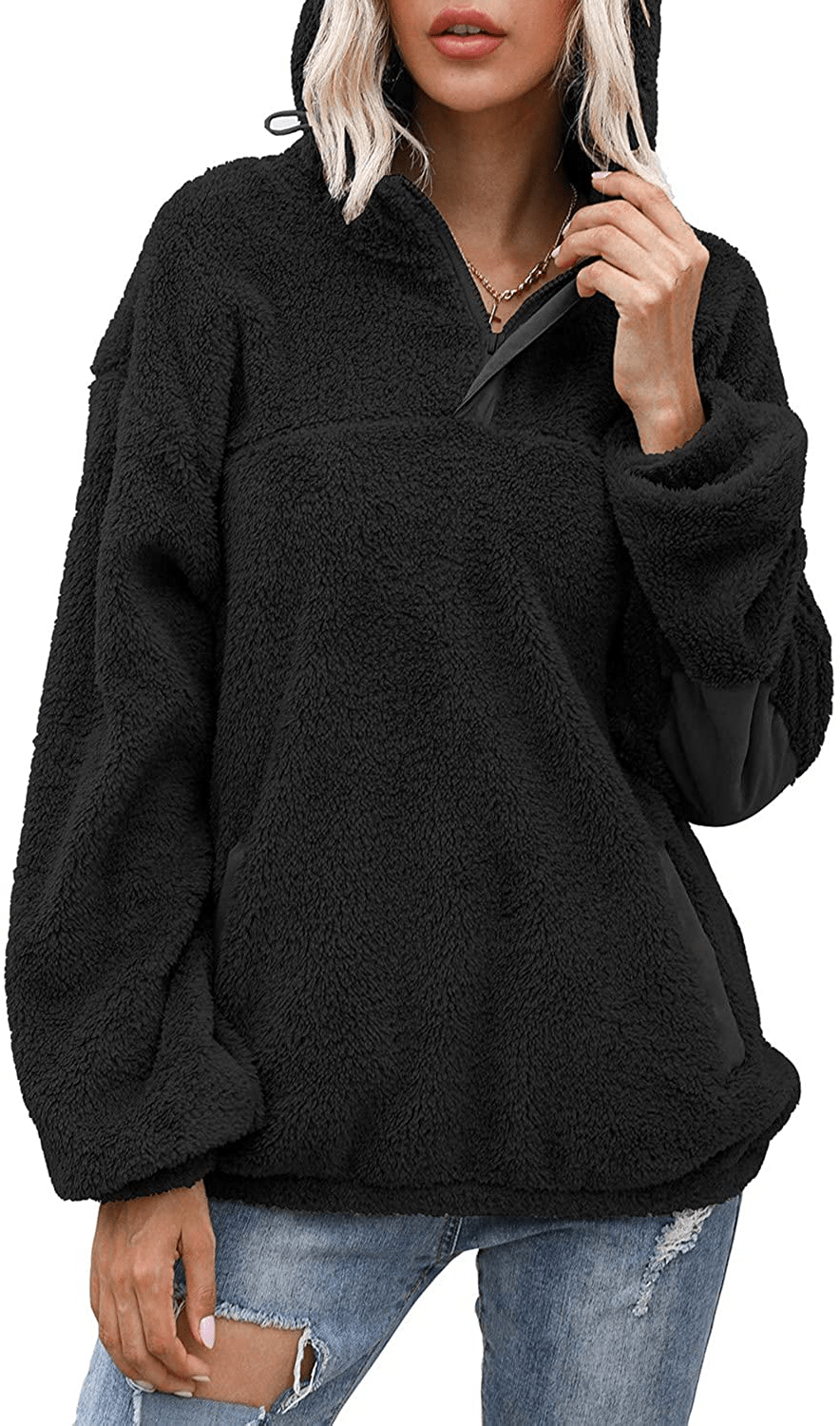 Yanekop Womens Sherpa Pullover Fuzzy Fleece Sweatshirt Oversized Hoodie with Pockets Apparel & Accessories > Clothing > Activewear Kylie Max   