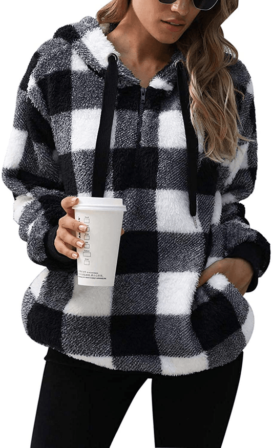 Yanekop Womens Sherpa Pullover Fuzzy Fleece Sweatshirt Oversized Hoodie with Pockets Apparel & Accessories > Clothing > Activewear Kylie Max   