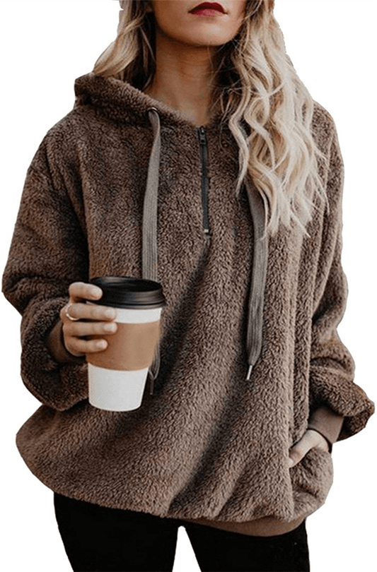 Yanekop Womens Sherpa Pullover Fuzzy Fleece Sweatshirt Oversized Hoodie with Pockets Apparel & Accessories > Clothing > Activewear Kylie Max   
