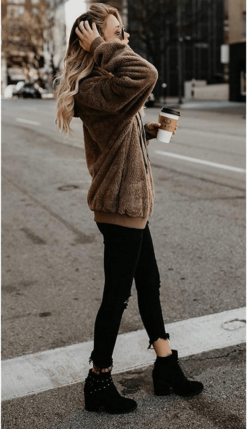 Yanekop Womens Sherpa Pullover Fuzzy Fleece Sweatshirt Oversized Hoodie with Pockets Apparel & Accessories > Clothing > Activewear Kylie Max   