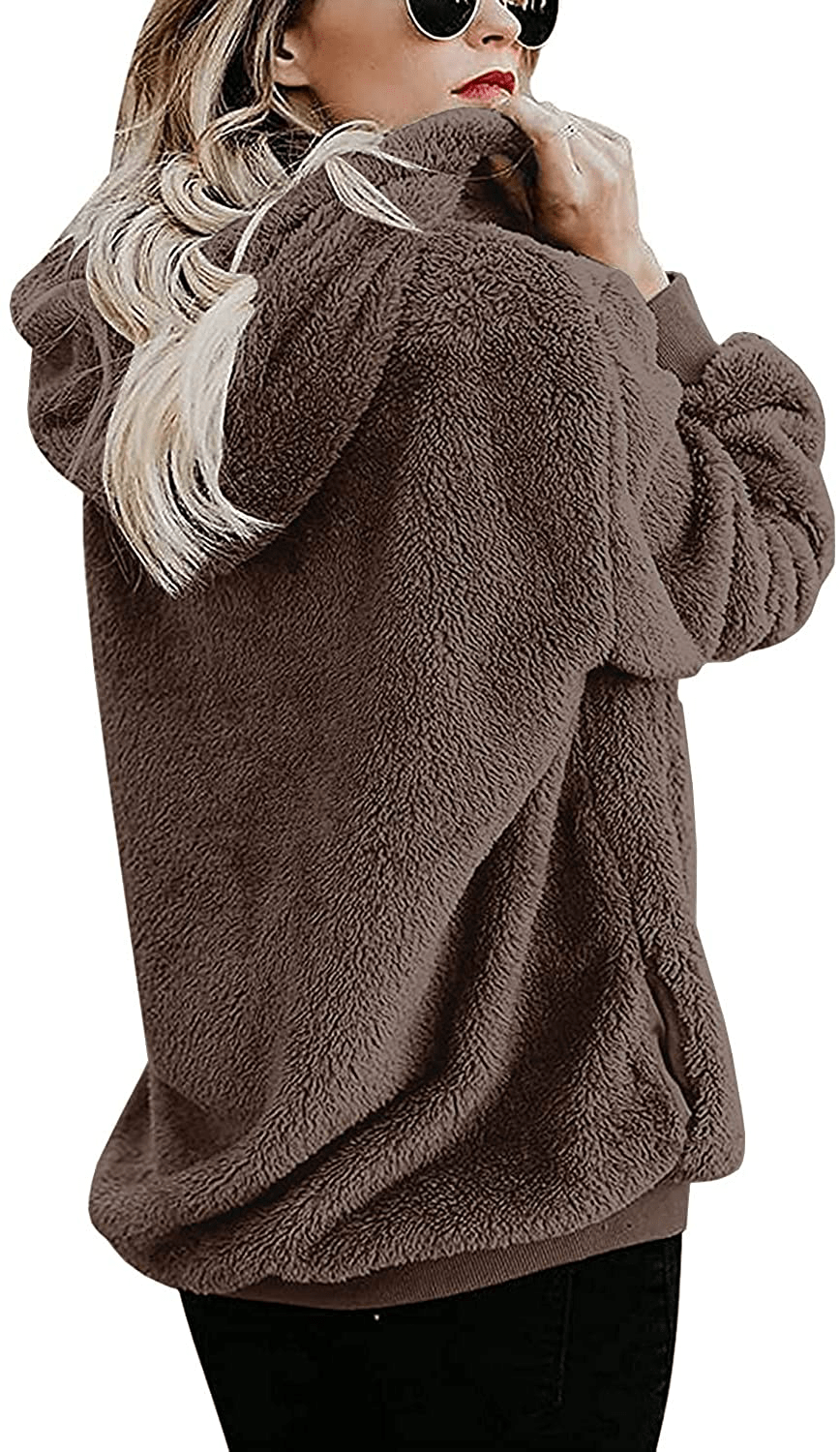 Yanekop Womens Sherpa Pullover Fuzzy Fleece Sweatshirt Oversized Hoodie with Pockets Apparel & Accessories > Clothing > Activewear Kylie Max   