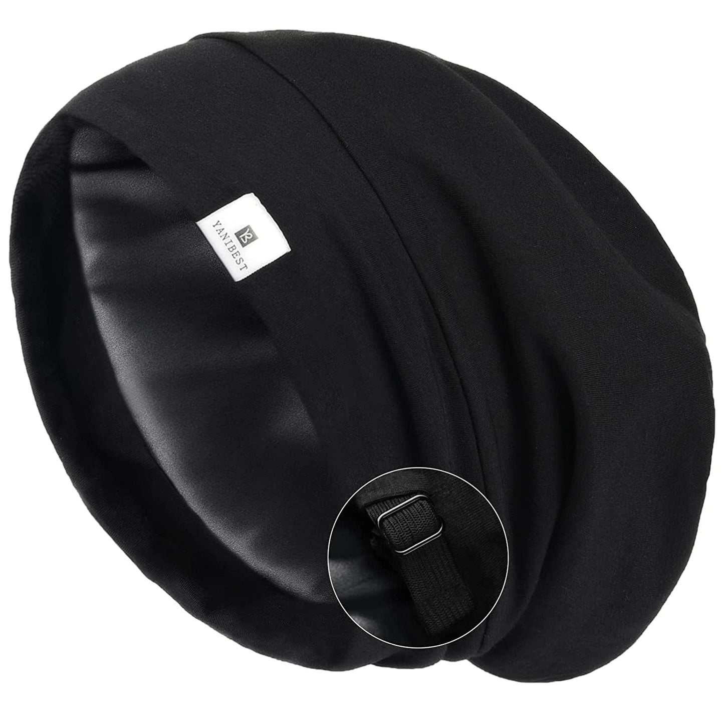 YANIBEST Slouchy Beanie Hat Satin Lined Sleep Cap Satin Bonnet Chemo Headwear Caps for Women and Men Pure Black Apparel & Accessories > Clothing Accessories > Headwear YANIBEST Aa-pure Black Medium 