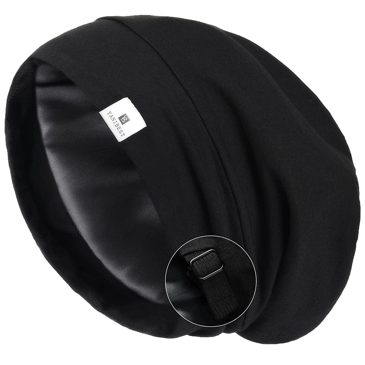 YANIBEST Slouchy Beanie Hat Satin Lined Sleep Cap Satin Bonnet Chemo Headwear Caps for Women and Men Pure Black Apparel & Accessories > Clothing Accessories > Headwear YANIBEST Aa-pure Black Medium 