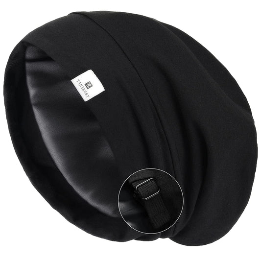 YANIBEST Slouchy Beanie Hat Satin Lined Sleep Cap Satin Bonnet Chemo Headwear Caps for Women and Men Pure Black Apparel & Accessories > Clothing Accessories > Headwear YANIBEST Aa-pure Black Medium 
