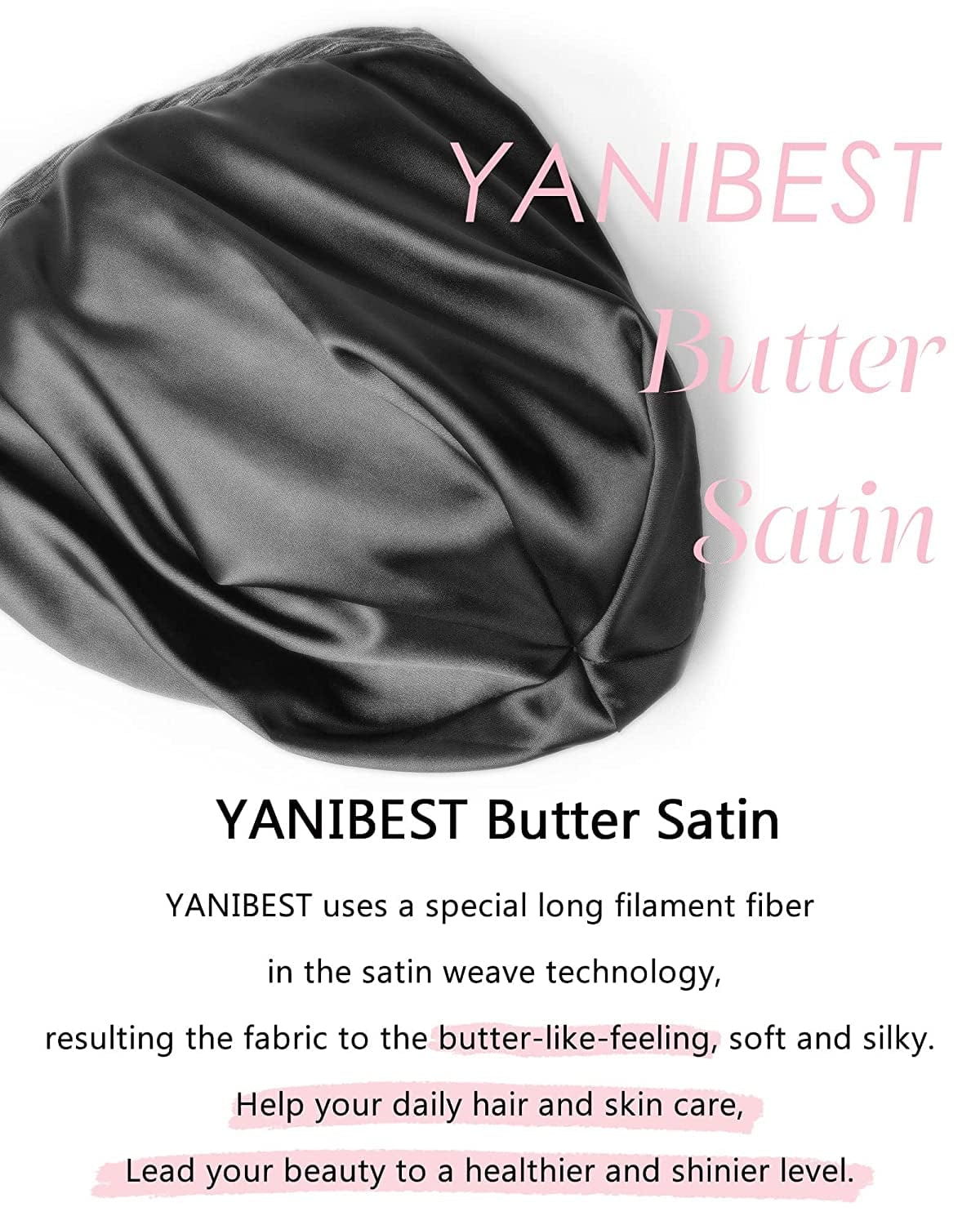 YANIBEST Slouchy Beanie Hat Satin Lined Sleep Cap Satin Bonnet Chemo Headwear Caps for Women and Men Pure Black Apparel & Accessories > Clothing Accessories > Headwear YANIBEST   