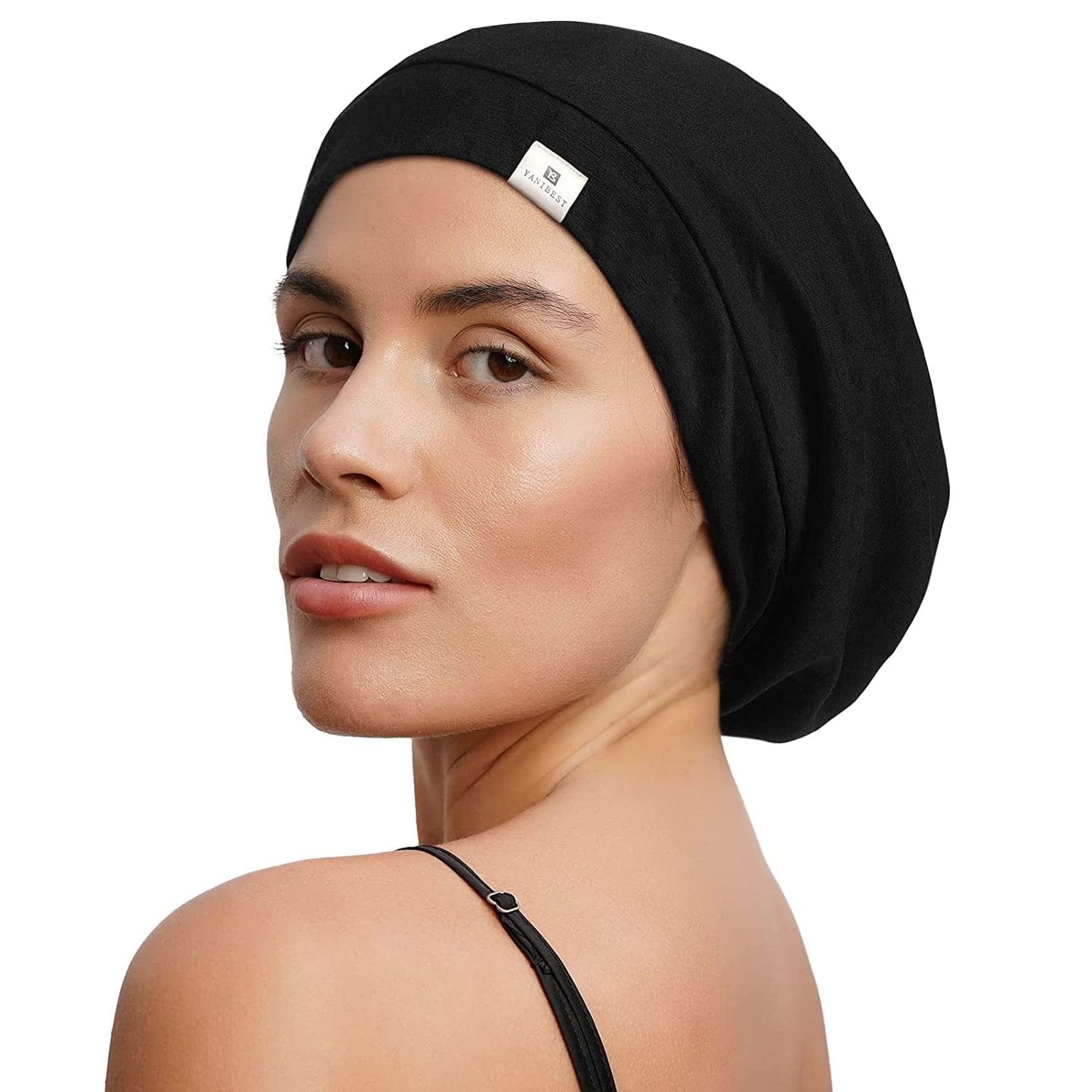 YANIBEST Slouchy Beanie Hat Satin Lined Sleep Cap Satin Bonnet Chemo Headwear Caps for Women and Men Pure Black Apparel & Accessories > Clothing Accessories > Headwear YANIBEST   