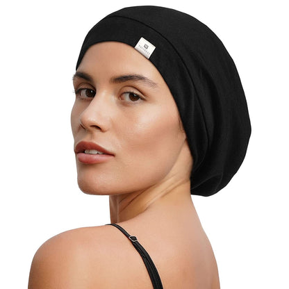 YANIBEST Slouchy Beanie Hat Satin Lined Sleep Cap Satin Bonnet Chemo Headwear Caps for Women and Men Pure Black Apparel & Accessories > Clothing Accessories > Headwear YANIBEST   