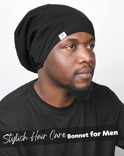 YANIBEST Slouchy Beanie Hat Satin Lined Sleep Cap Satin Bonnet Chemo Headwear Caps for Women and Men Pure Black Apparel & Accessories > Clothing Accessories > Headwear YANIBEST   
