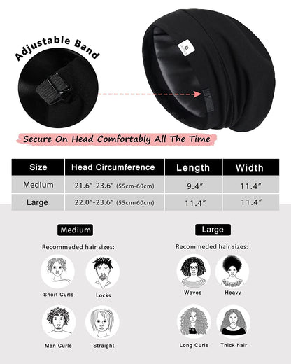YANIBEST Slouchy Beanie Hat Satin Lined Sleep Cap Satin Bonnet Chemo Headwear Caps for Women and Men Pure Black Apparel & Accessories > Clothing Accessories > Headwear YANIBEST   